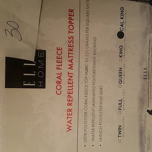 Elle Home Water Repelent Fleece Mattress Topper - Picture 2 of 2